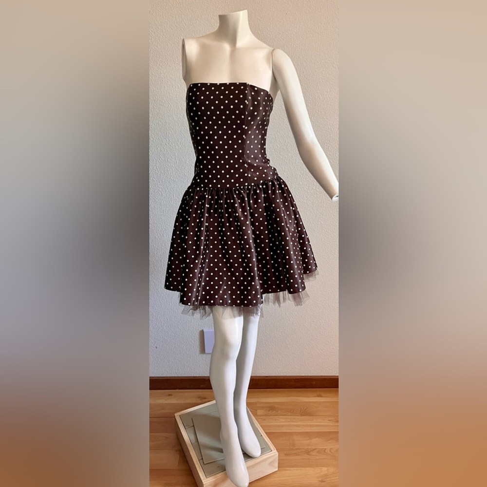 Vintage Jessica McClintock Gunne Sax Polka Dot Strapless Mini Dress size 3/4 USA - Picture 16 of 16